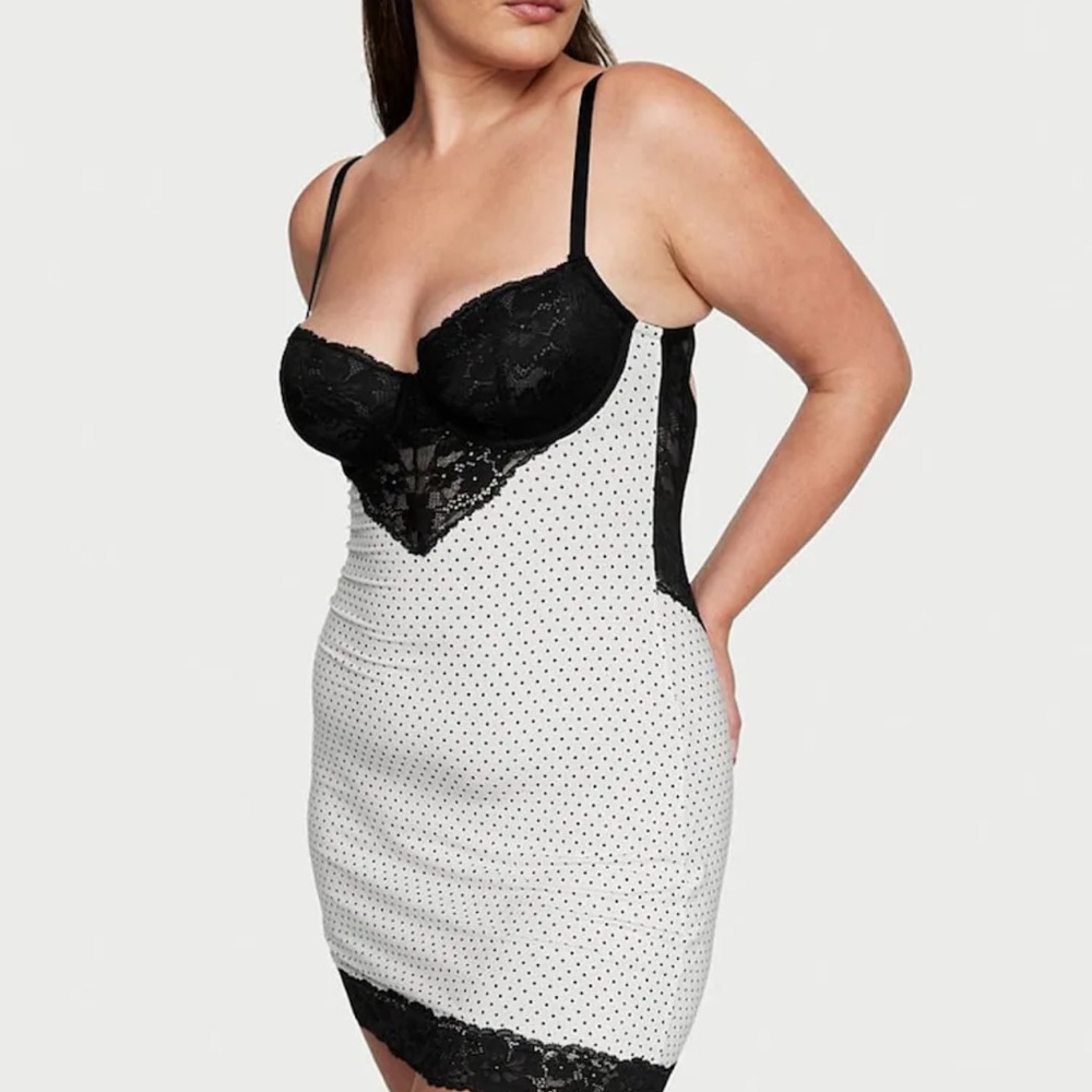 Victoria's Secret Mini Pin Dot White Modal Lace Mini Slip